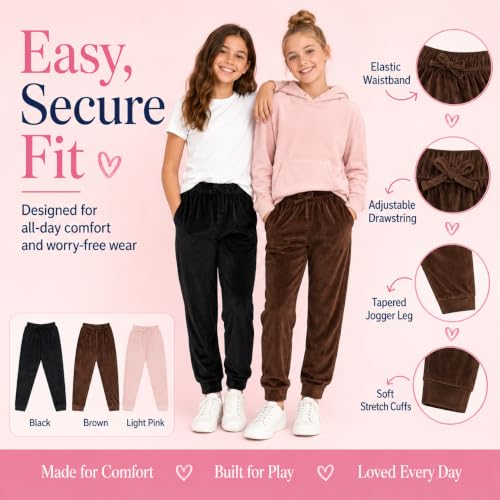 Image of BTween Girls 3 Pack Velour Jogger Pant Set Solid, Tie Dye or Camo Sweatpants for Girls