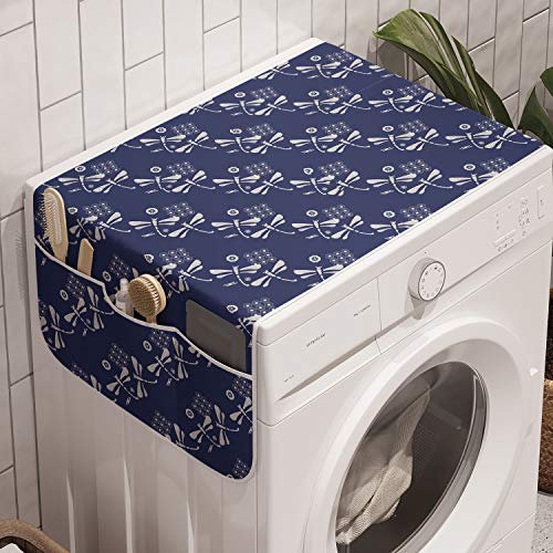 Lunarable Rabbits Washing Machine Organizer, Doodle Style Bunny Ballerinas and Butterflies, Anti-slip Fabric Cover for Washers and Dryers, 47" x 18.5", Champagne Pink