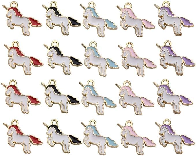 9Carat50pcs Gold Plated Cute Enamel Unicorn Charm Pendant for DIY Jewelry Making Necklace Bracelet Earring DIY Jewelry Accessories Charms