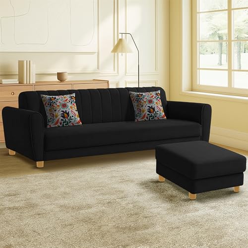 Image of Rosebell-Modern L-Shape Velvet Sofa Set for|Right-Hand Sectional Sofa with Tufted Back 4-Seater Corner Couch,Perfect for Home Office Guests Living Room-Black