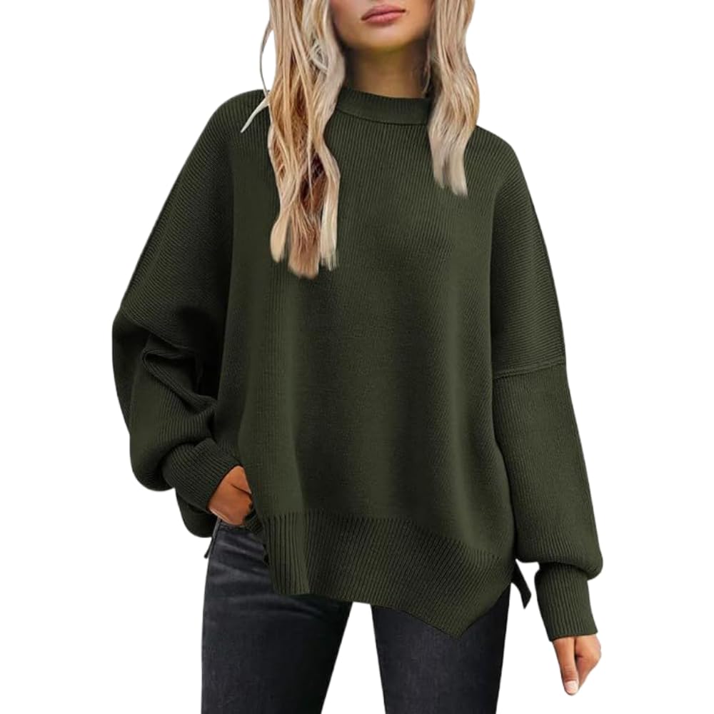 Strickpullover mit Rundhalsausschnitt für Damen, Langarmpullover mit Rundhalsausschnitt für Damen