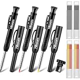 Hiboom 3 Pack Carpenter Pencil with 24 Refills (Red, Black, Yellow), 2.8 mm Heavy Duty Construction Pencil Built in Sharpener, Woodworking Marking Tool Solid Long Nosed Deep Hole(Black,24)