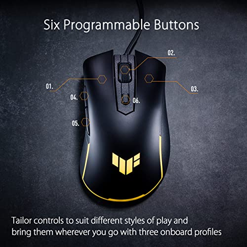 TUF Gaming M3 Gen II Mouse da gioco, cablato, 59 g leggero, IP56 resistenza alla polvere e all'acqua, protezione antibatterica, sensore ottico 8K DPI, 6 pulsanti programmabili, piedini per mouse - Mouse gaming - Immagine 7