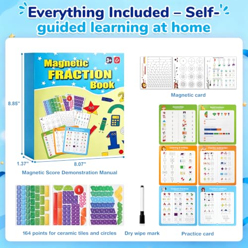 Image of homicozy Magnetic Fraction Playbook for Kids 6-12, Visual Fraction Tiles