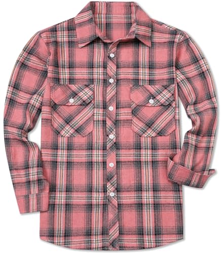 SANGTREE Mens and Boys Plaid Flannel Shirt Long Sleeve Casual Button Down Western Shirts with Chest Pockets