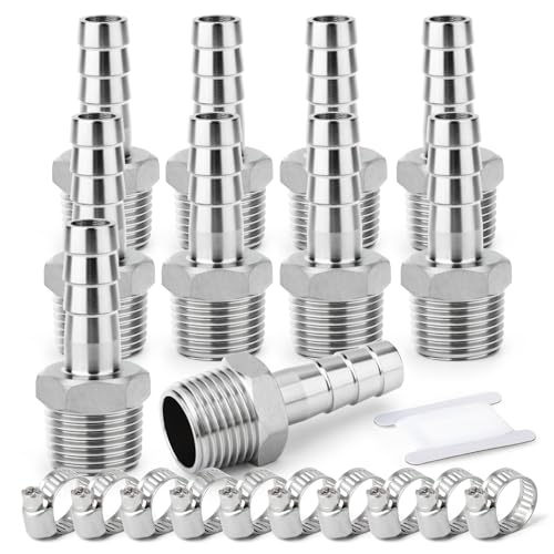 ERGAOBOY 10 piezas de acero inoxidable 304 8 mm OD Barb a 1/2 'BSP barb de manguera macho, el agua de compresión de accesorios, industrial