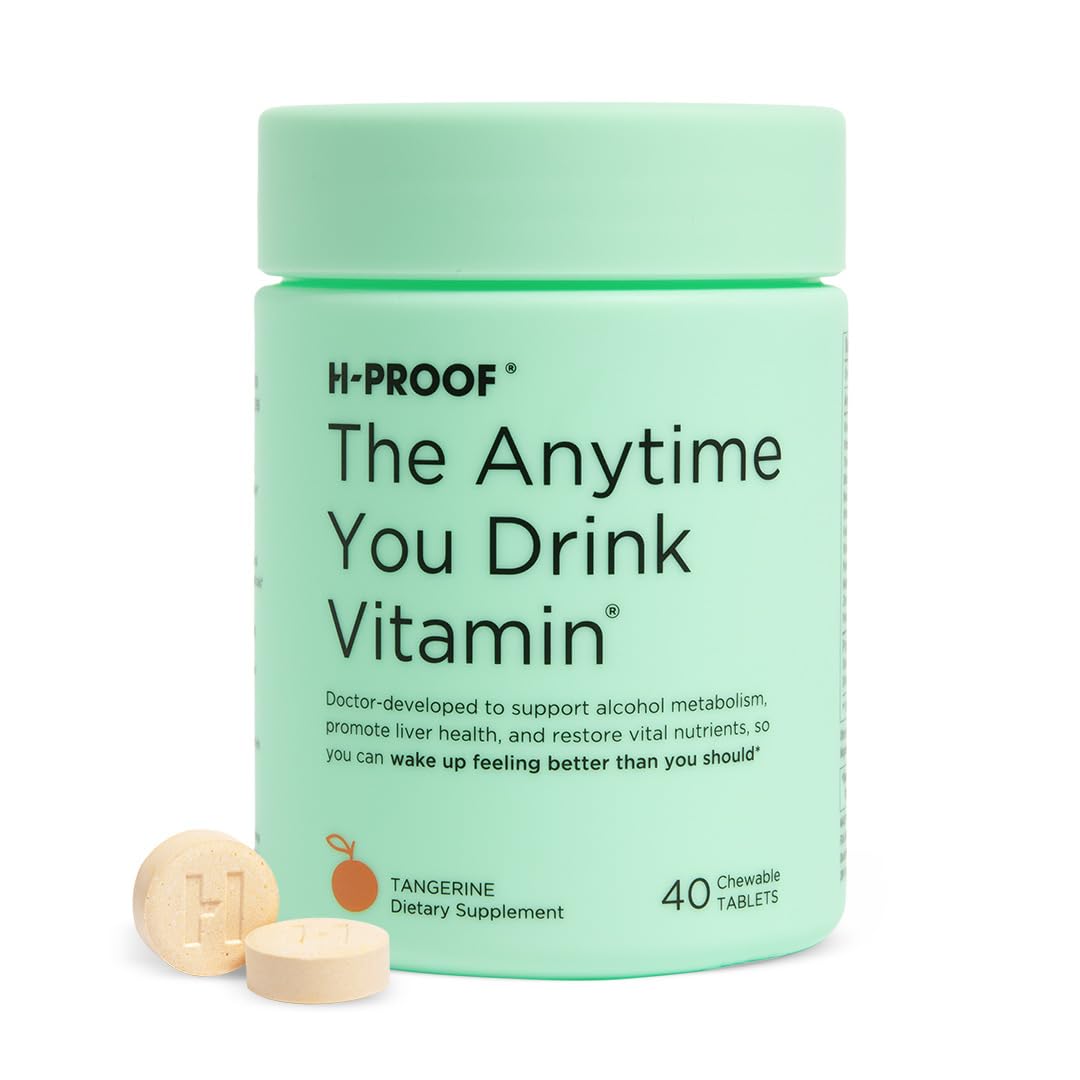 H-PROOF The Anytime You Drink Vitamin, Liver Health & Immunity Support with Electrolytes, Milk Thistle, and Vitamins B & C - 40 Chewable Tablets (20 Servings), Vegan, Tangerine