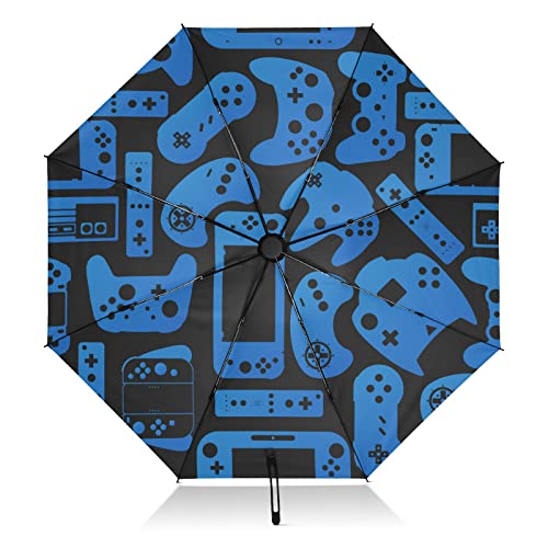 linqin Paraguas compacto plegable para videojuegos, gadgets invertidos, resistente al viento, paraguas de viaje para sol, lluvia, grande, 8 varillas, paraguas UV automático para mujeres y hombres