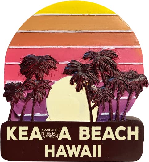 Kea'a Beach Hawaii Souvenir Hand Painted Resin Refrigerator Magnet Sunset and Palm Trees Design Single
