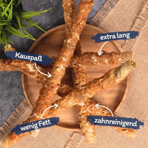 Lyra Pet® 1 kg Kaurollen mit Hühnerbrust ca. 30-34 cm | Kausnack zahnreinigend | Leckerli aus Rind & Huhn | Langer Kaugenuss | Fettarm | Wiederverschließbar | Getrockneter Kauartikel für Hunde