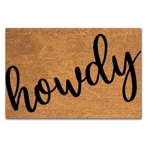 Image of Funny Coir Doormat - Texan Welcome Howdy Hello Front Porch Decor - Personalized Rug, PVC Backing, Non Slip Outdoor Coconut Coir - 23.6 x 15.7 inch House Warming Gift