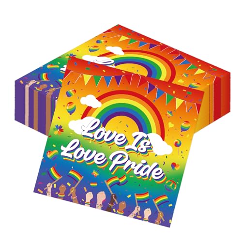 Gameza Pride Month Party Decorations - 50 Pcs Love is Love Pride Rainbow Party Napkins Decorations Colorful Rainbow Themed Paper Decor Supplies for LGBT 6.5 x 6.5 Inches