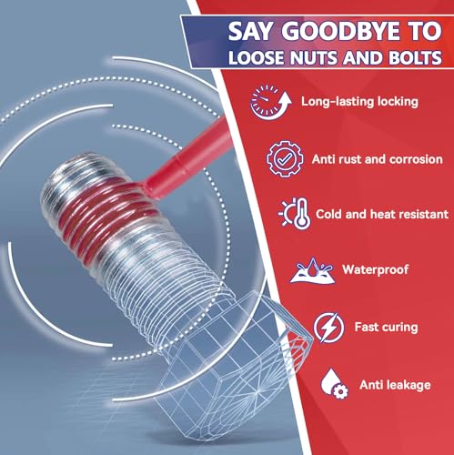 Image of Thread Lock Blue and Red, Medium and Strong Strength Threadlocker, Thread Locker for Nuts, Bolts, Fasteners and Metals, Anaerobic Curing Screw Glue to Prevent Loosening (Blue and Red)