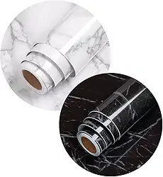 Papel de Parede Adesivo Mármore Branco ou Preto 5m Vinil Autoadesivo Envelopamento Mesa Vidro Movéis Lavável Revestimento Sala Cozinha Banheiro Decoração Aplicação Acabamento Liso (Preto)