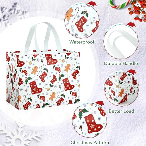 Image of JMANNI Gift Bags (6pc) - Christmas Bags with Tissue Paper & Cards, Non-Woven, Durable, Reusable, for Gifts Wrapping, Holiday Parties & Shopping