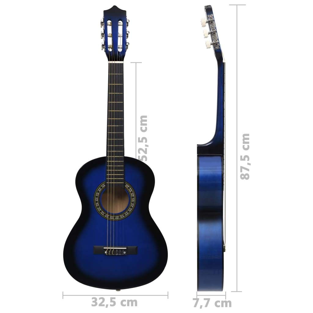 Chitarra classica per principianti e bambini, blu, chitarra acustica da 1, 2, 34 pollici, con custodia in legno di tiglio e nylon, per lezioni, musica, pratica, casa, viaggi ed esibizioni