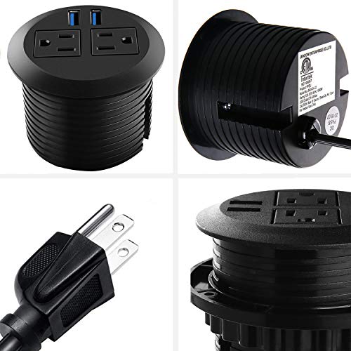 Desk Power Grommet Outlet, Recessed Power Strip Socket with USB, Connect 2 Plug, Power Station Center for Furniture Conference Room Office Kitchen Table