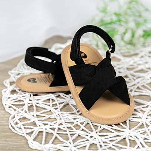 Image of Miamooi Infant Baby Girls Boys Sandals Summer Bowknot Crib Shoes Toddler Pu Leather Flower Soft Rubber Sole Dress Flats First Walker Shoes