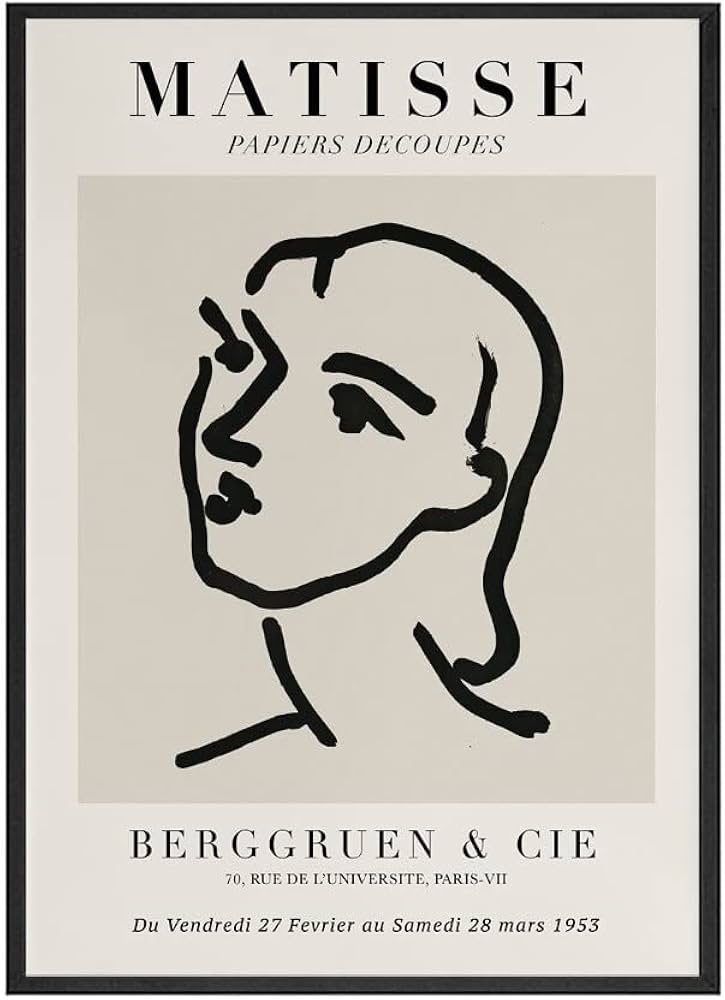 北欧のヴィンテージマティス線画ポスターとプリント、ミニマリストの抽象的な壁の絵、フレームレスのキャンバスの絵画 A2 40x60cm