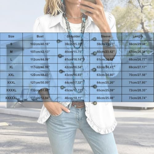 Denim Jacket for Women Fall Ruffle Trim Open Front Button Down Peplum Coat - image 6
