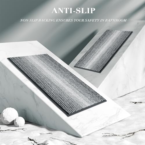 BSICPRO Bathroom Rugs and Mats Sets, 2 Piece Thick Absorbent Chenille Non Slip, Soft Shaggy Bath Room Floor Mats for Bathroom, Machine Washable (Blue Grey, 20" x 47" Plus 16" x 24")