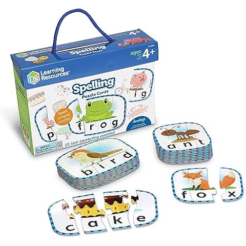 Learning Resources Spelling Puzzle Cards, Kindergarten Readniness, Self Correcting Puzzles, Ages 4+ (Multi) Cover