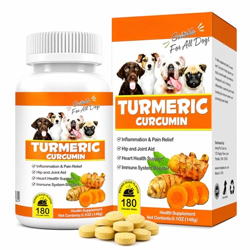 Turmeric Curcumin Dog Supplement Chewable Tablets Joint Support Anti Inflammatory Immune Booster with Omega 3 Hip & Mobility Aid for Dogs All Breeds 180 Tablets