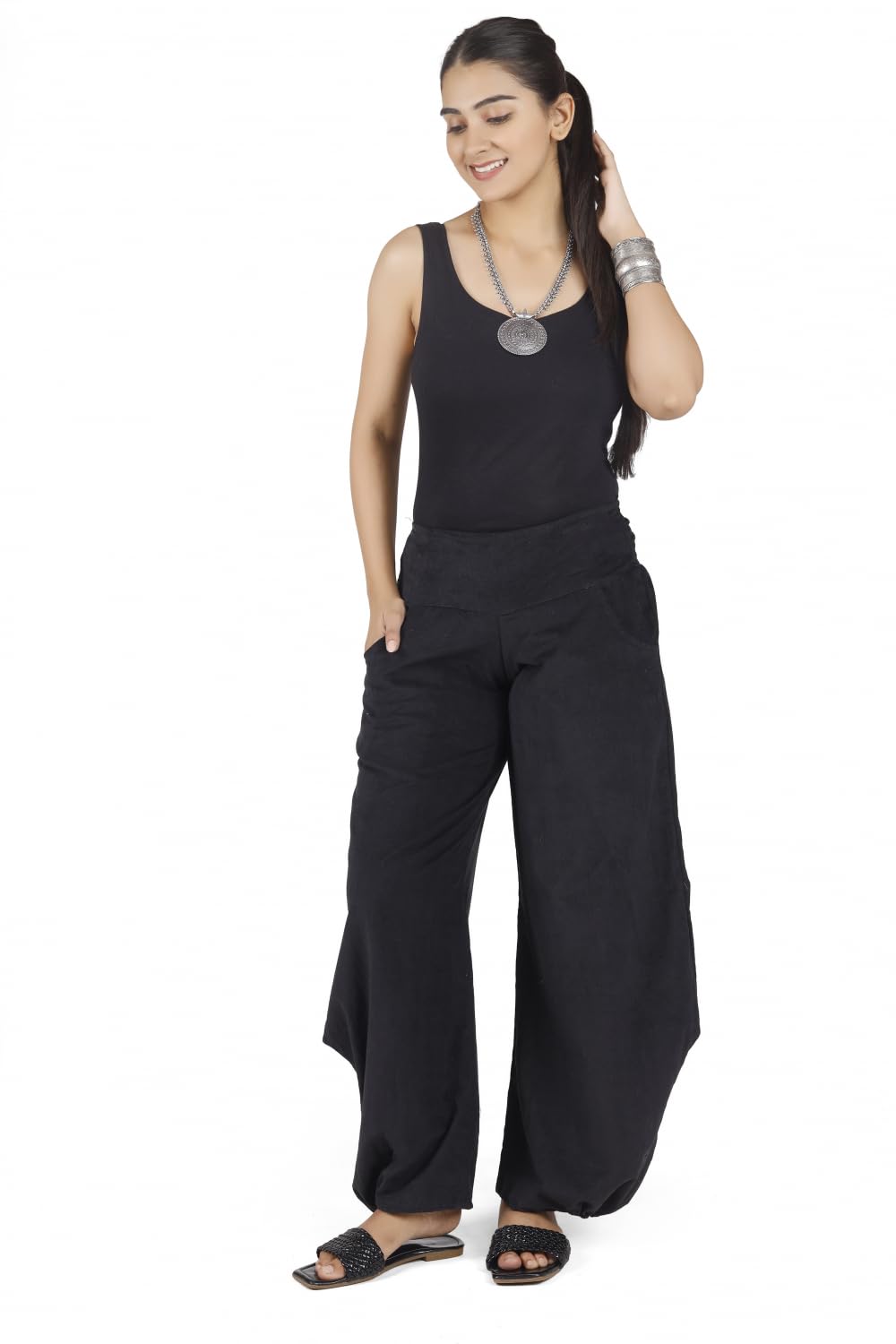GURU SHOP Weite Boho Cord Pluderhose, Feincord Damenhose, lässig, Olive