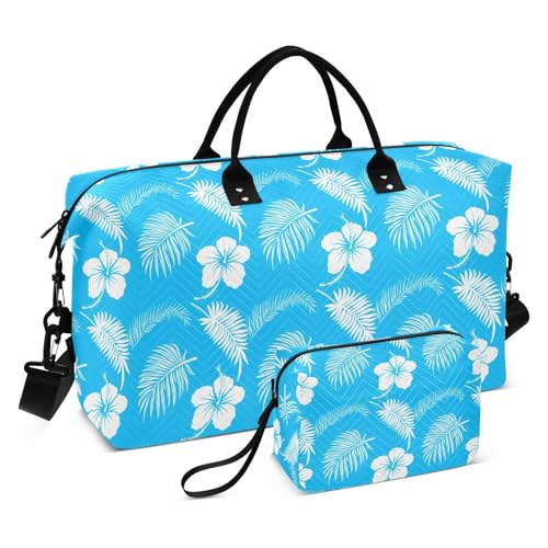 Palm Fronds Flowers Travel Duffel Bag for Men Women with Makeup Bag Weekend Overnight Carry On Bags for Airline Travel Under Seat