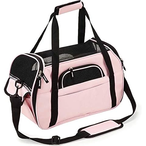 PETTOM Transportbox für Hunde und Katzen, faltbar, wasserdicht, mit Schultergurt, weich gepolstert, für Reisen im Flugzeug, Auto oder Zug, für Haustiere (Rosa, S: 43*20*24 cm) Cover