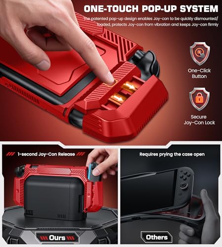Image of Dockable Red Case for Nintendo Switch 2,[Exclusive Pop-up Joy-Con Quick Release][Military-Grade Protection][Stand Compatible] Switch 2 Protective Case with Ergonomic Grip, Shell for Switch 2 Console