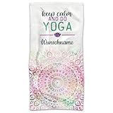 Print Royal PR Personalisiertes Yoga-Handtuch mit Spruch - Keep Calm, do Yoga - mit Name selbst gestalten, Yoga-Geschenk für Frauen, Yogalehrerin, Yogatrainer | Fotohandtuch, 140 x 70 cm