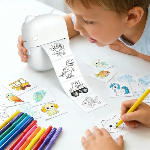 Rechargeable AI Smart Conversation Thermal Printer, Portable Voice-Controlled with Upgradeable Mobile App, AI Q&A/Photo Generation/Study Aids/Alarm & Location, 2 Rolls Adhesive Stickers (Great Gift)