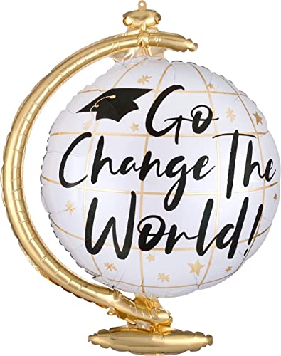 Image of Atpata Funky Go Change The World Globe Shape Graduation Theme Foil Balloon - Perfect for Grad Parties, Academic Celebrations, and Happy Graduation Convocation & other Grad Decorations