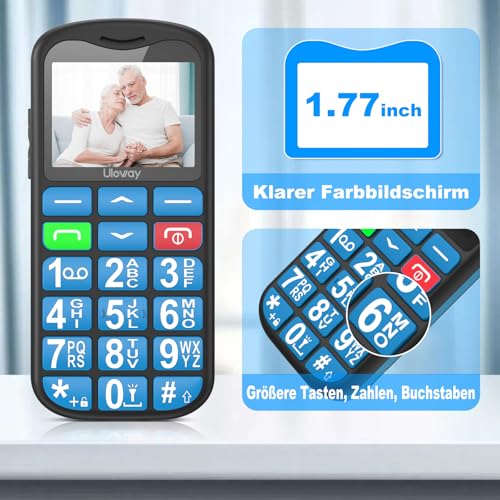 uleway 4G Seniorenhandy mit Bluetooth Lautsprecher Ladestation |Lauter Ton | Rauschunterdrückung,Tastenhandy Seniorentelefon Ohne Vertrag, Rentner Handy mit SOS-Funktion, Kurzwah