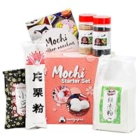 Mochi Kochset für japanische Reiskuchen – 6-tlg. | 5 leckere Mochi Rezepte selber machen: Mochi Eis, Schoko Mochi u.v.m., glutenfrei & vegan, Geschenkidee | mit Klebreismehl, Sesam und Adzukibohnen