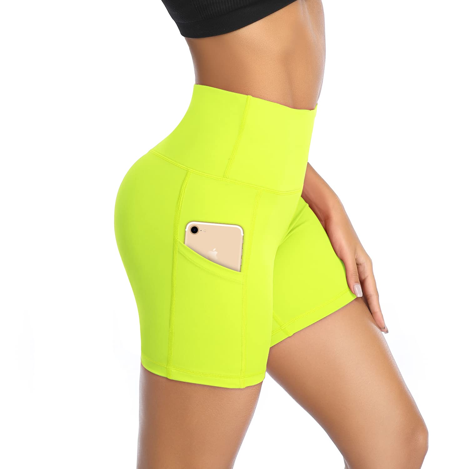 DAYOUNGWomen Yoga Shorts High Waist Tummy Control Workout Biker Running Athletic Compression Short with Pockets