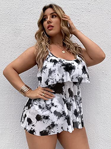 WDIRARA Women's Plus Size Tie Dye Ruffle One Piece Swimsuit Monokini Swimwear3