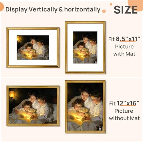 Image of upsimples 12x16 Picture Frame, Vintage Frames Decor, 1Pack Gold | Fit 8.5x11 and 12 x 16 Poster, Wall or Tabletop Display, Antique-style Decoration, Rustic Farmhouse Decor, For Weddings