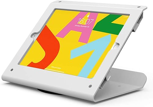 Beelta Soporte para tableta para iPad 7 8 9 de 10,2 pulgadas, base giratoria 360, soporte antirrobo para iPad, metal, blanco, BSC102WT