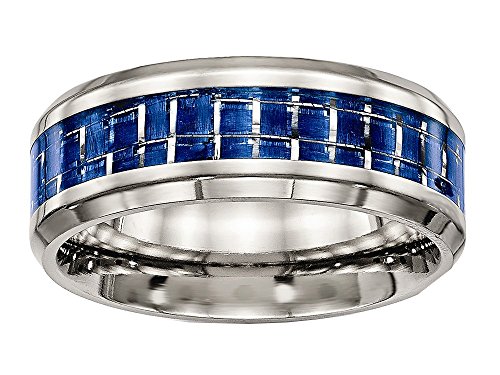 Chisel Titanium Polished Blue/white Carbon Fiber Inlay Ring Size 11