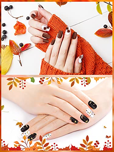 EBANKU 20 Blatt Thanksgiving Full Nail Wrap Nagellack Aufkleber, selbstklebend Full Wrap Nail Art Sticker Herbst Herbst Nagel Aufkleber Streifen Maniküre Kits mit Nagelfeile für Frauen Mädchen – Bild 3