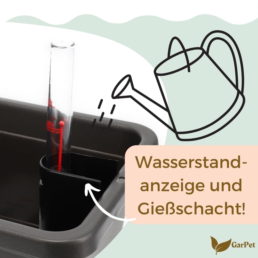 GarPet 4er Set Blumenkasten mit Wasserspeicher Blumenkasten Fensterbank Pflanzkasten Outdoor Wasserstandsanzeiger Gießschacht Bewässerungsband 60 cm Anthrazit