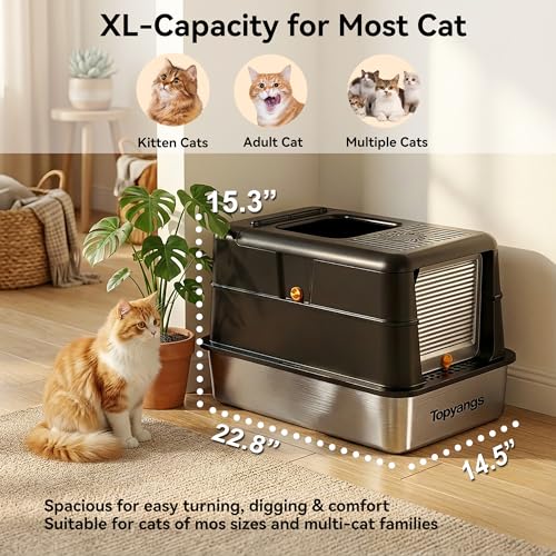 Arenero para gato de acero inoxidable con tapa y control de olores miniatura 3