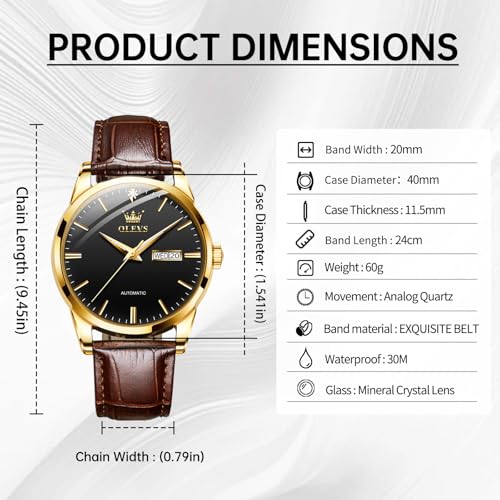 Image of OLEVS Mens Leather Watch Dress Casual Quartz Brown Wrist Watch Date