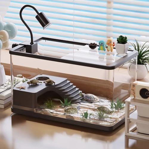 亀 水槽 リクガメ用ケージ 透明 飼育容器 大きい タートルタンク 小さなアクリル カメ生息地 亀観察飼育用 360度見ている亀水族館生息地です 爬虫類 両生類用ボックス 亀の楽園 カメ用水槽 付き 排水孔 エサ皿 滑り止め 休憩プラットフォーム 脱走防止