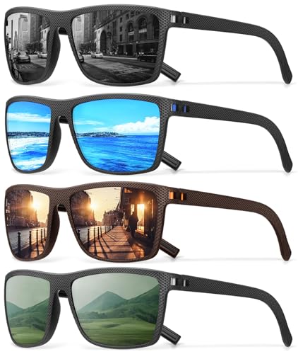 Image of Square Polarized Sunglasses for Men Vintage Style Driving Travel Sun Glasses Lightweight Frame UV Protection Eyewear