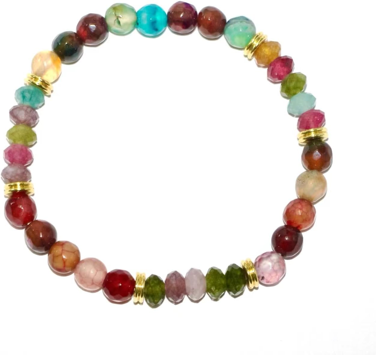 Natural Energy Stone Beaded Bracelet, Handmade Agate Gemstone Stretch Bracelet for Women, Boho Healing Crystal Beads Jewelry for Good Luck & Protection (A)
