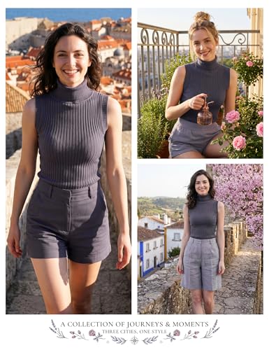 Image of v28 Women Sleeveless High Neck Turtleneck Stretchable Knit Sweater Top
