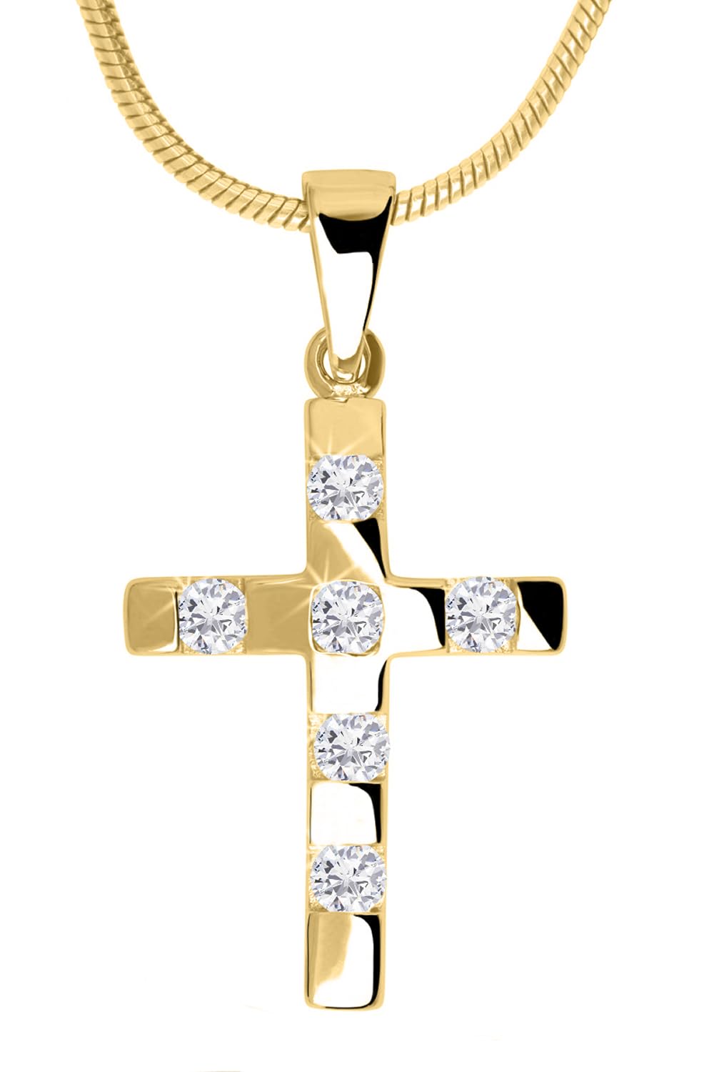 MyGold zawieszka w kształcie krzyża (bez łańcuszka) żółte złoto próby 585 (14 karatów) z kamieniem cyrkonii 25 mm x 15 mm złoty krzyż wisiorek do łańcuszka Colisee V0001379